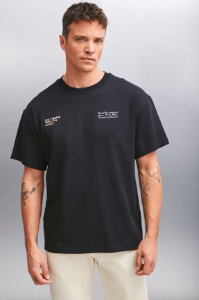تی شرت مشکی مردانه رگولار یقه گرد تکی بیسیک کد 821113077