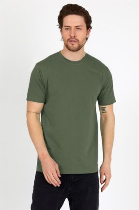 تی شرت خاکی مردانه رگولار یقه گرد تکی بیسیک کد 315863006