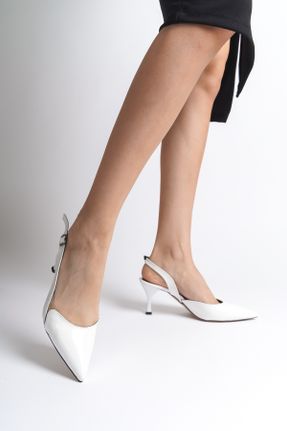 کفش پاشنه بلند کلاسیک سفید زنانه پارچه نساجی پاشنه نازک پاشنه متوسط ( 5 - 9 cm ) کد 829568630