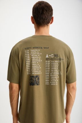 تی شرت خاکی مردانه رگولار یقه گرد تکی جوان کد 815347092
