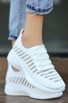 کفش اسنیکر سفید زنانه چسبی پارچه نساجی کد 827611973