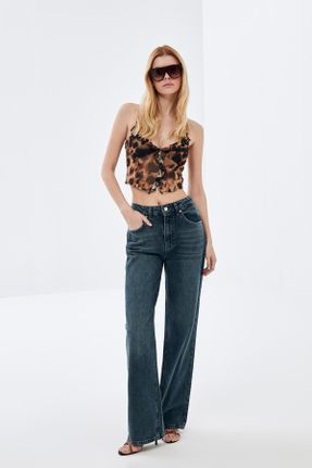 شلوار جین آبی زنانه پاچه ساده فاق بلند استاندارد بلند کد 809078512