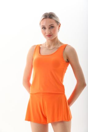 شلوارک نارنجی زنانه فاق بلند رگولار ویسکون بافت کد 813788263