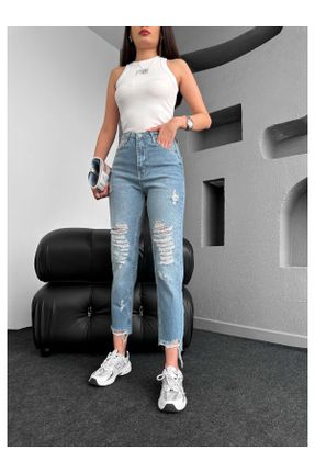 شلوار جین آبی زنانه پاچه ساده فاق بلند جین کد 805420786