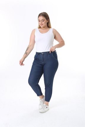 شلوار جین سایز بزرگ آبی زنانه پاچه تنگ EYLÜLXXL - کد 834771136