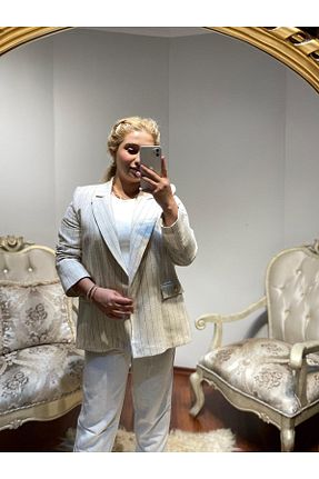 کت بلیزر طوسی زنانه کتان Gokilibutik - کد 834747204