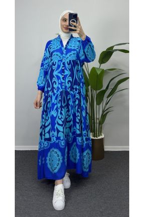 لباس آبی زنانه بافتنی ویسکون رگولار آستین-بلند کد 832281037