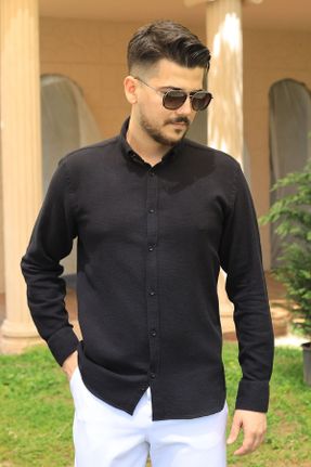 پیراهن مشکی مردانه اسلیم فیت یقه پیراهنی پنبه (نخی) کد 830568882
