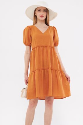 لباس نارنجی زنانه بافتنی رگولار آستین-کوتاه کد 834858152
