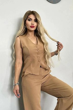 ست بالاتنه و پائین تنه بژ زنانه بافت TANE TASARIM - کد 823862842