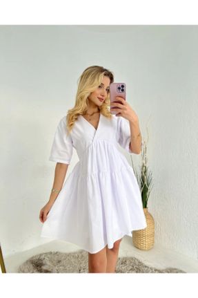لباس سفید زنانه بافتنی بافت آستین-بلند بیسیک کد 834897271