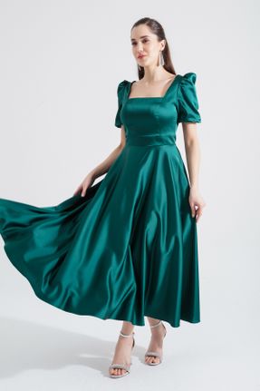 لباس مجلسی سبز زنانه پلی استر آستین استاندارد رگولار یقه مربع بدون آستر کد 815139913