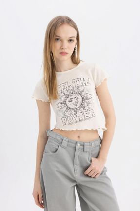 تی شرت نباتی زنانه Fitted یقه گرد پنبه - پلی استر کد 824247948