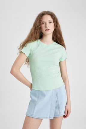 تی شرت سبز زنانه Fitted یقه گرد تکی کد 815981827