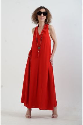 لباس قرمز زنانه بافتنی ویسکون رگولار کد 834570402