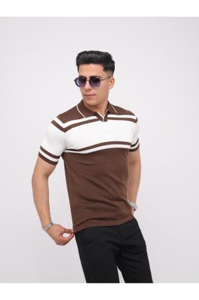 تی شرت قهوه ای مردانه اسلیم فیت یقه پولو تکی پوشاک ورزشی کد 824038801