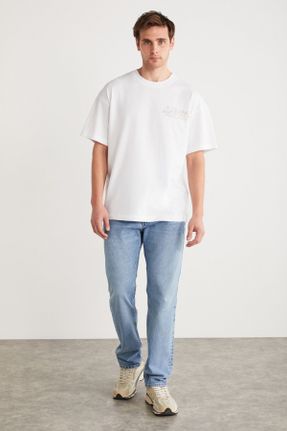 تی شرت سفید مردانه اورسایز یقه گرد تکی جوان کد 809741559