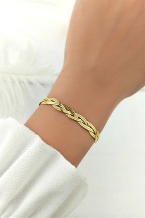 دستبند استیل طلائی زنانه فولاد ( استیل ) کد 323455543