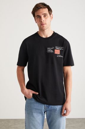 تی شرت مشکی مردانه رگولار یقه گرد تکی جوان کد 809733831