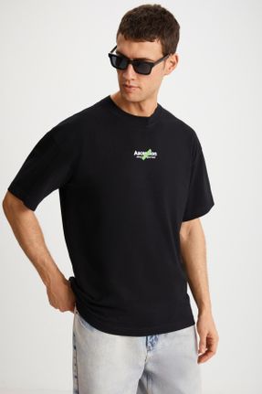 تی شرت مشکی مردانه اورسایز یقه گرد تکی جوان کد 815346662