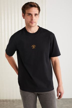 تی شرت مشکی مردانه رگولار یقه گرد تکی جوان کد 809737580