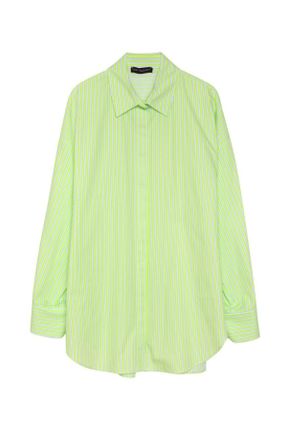 پیراهن سبز زنانه اورسایز بافت یقه پیراهنی کد 833573200