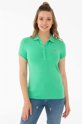 تی شرت سبز زنانه رگولار یقه پولو تکی بیسیک کد 834730829