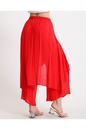 شلوار قرمز زنانه پاچه راحت بافت فاق نرمال پنبه (نخی) رگولار کد 834730597
