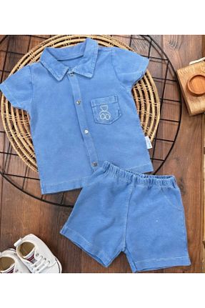 ست بالاتنه و پائین تنه آبی بچه گانه بافتنی babysmile - کد 834742023