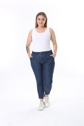 شلوار جین سایز بزرگ آبی زنانه پاچه تنگ EYLÜLXXL - کد 834771136