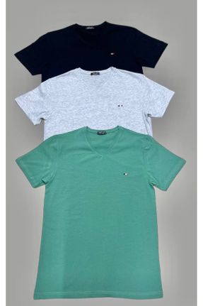 تی شرت مشکی مردانه لیکرا یقه هفت اسلیم فیت 3