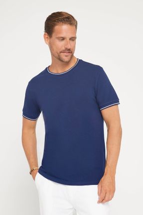 تی شرت سرمه ای مردانه یقه گرد تکی طراحی کد 827094759
