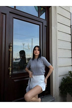 بلوز طوسی زنانه ساده kenza