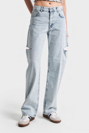 شلوار جین آبی زنانه پاچه راحت جین ساده بلند کد 834898662