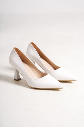 کفش پاشنه بلند کلاسیک سفید زنانه چرم مصنوعی پاشنه ضخیم پاشنه متوسط ( 5 - 9 cm ) کد 799331694
