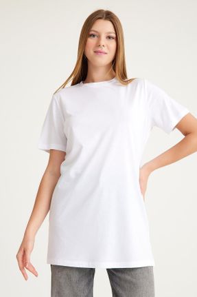 تی شرت سفید زنانه ویسکون یقه گرد تکی بیسیک کد 832441352