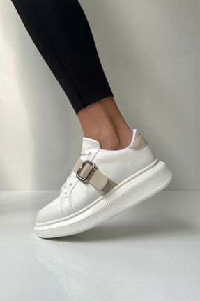 کفش اسنیکر سفید زنانه بند دار چرم مصنوعی کد 169967632