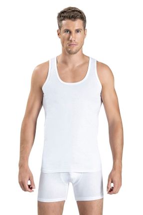 رکابی سفید مردانه پنبه (نخی) بدون آستین تکی بند دار کد 2396331