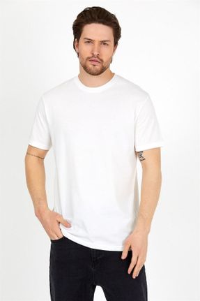 تی شرت سفید مردانه یقه گرد رگولار تکی بیسیک کد 288856545