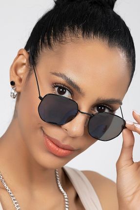 عینک آفتابی مشکی زنانه 54 UV400 فلزی مات هندسی کد 333051817