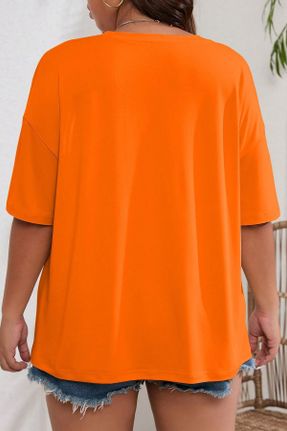 تی شرت نارنجی زنانه یقه گرد اورسایز کد 830156389