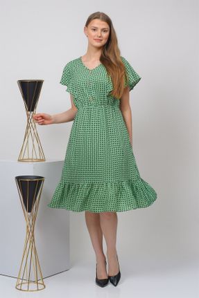 لباس سبز زنانه بافتنی ویسکون گلوژ آستین-کوتاه کد 305834077
