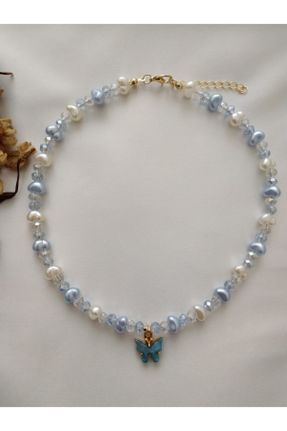 گردنبند جواهر آبی زنانه مروارید کد 239350162