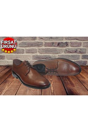 کفش کلاسیک قهوه ای مردانه چرم خالص Aktürk - کد 195729347