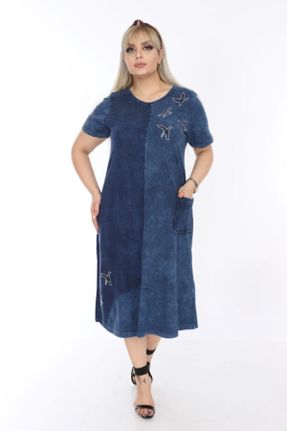 لباس آبی زنانه سایز بزرگ بافت پنبه (نخی) کد 6407895