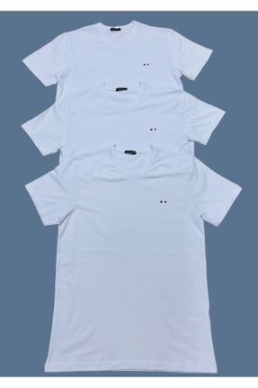 تی شرت سفید مردانه لیکرا اسلیم فیت یقه هفت 3