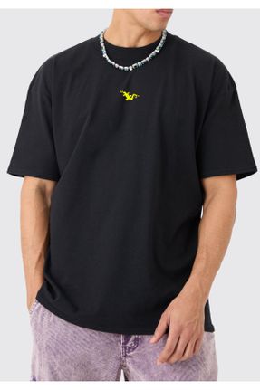 تی شرت مشکی مردانه اورسایز یقه گرد کد 835180111
