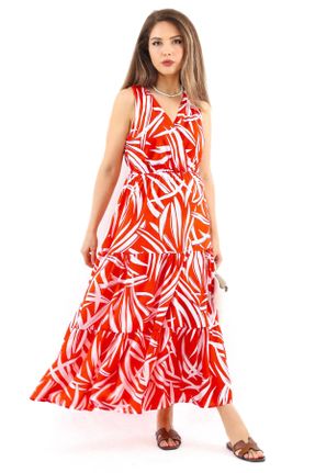 لباس قرمز زنانه بافتنی ویسکون طرح گلدار رگولار کد 835268747
