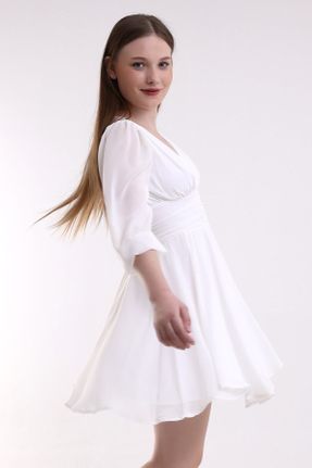 لباس سفید زنانه بافتنی شیفون سایز بزرگ آستین سه ربع پارتی کد 736858264