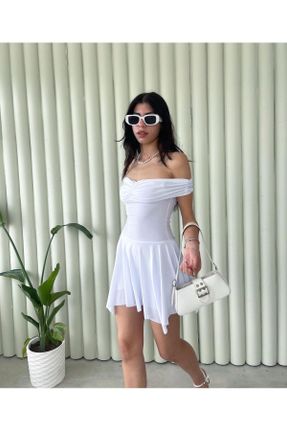 لباس سفید زنانه بافت لیکرا پارتی کد 833692713